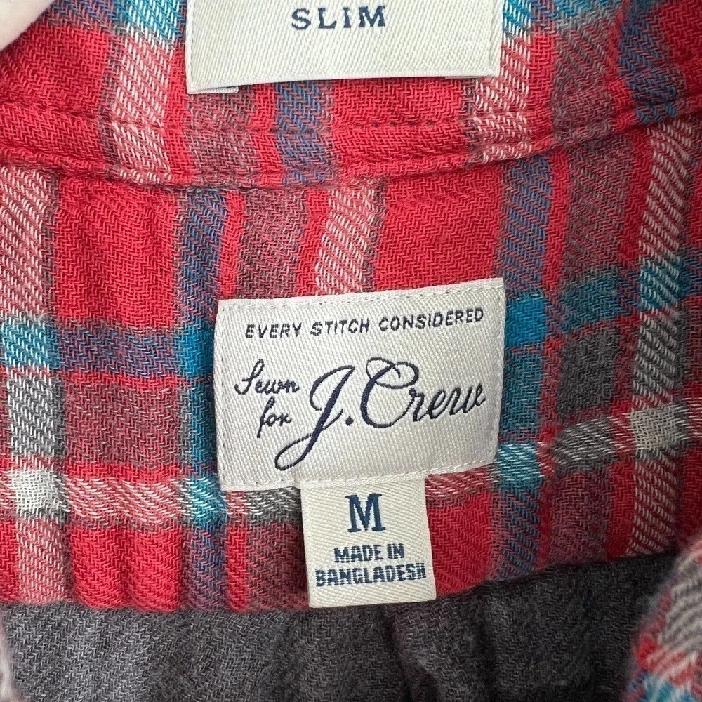 J Crew Mens Slim Double Weave Button Up Shirt Medium Plaid Gauze Long Sleeve